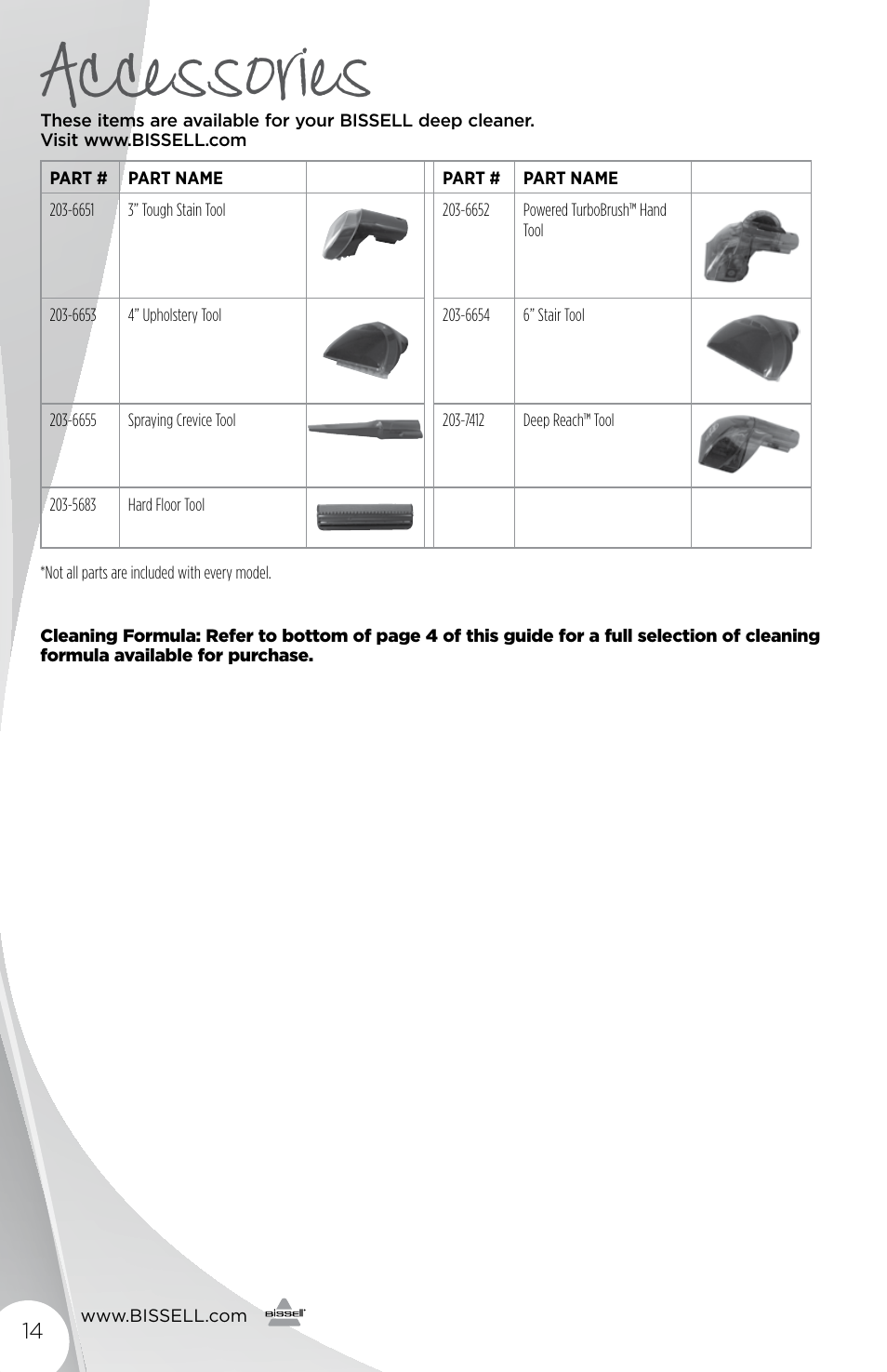 Accessories | Bissell 93R4e User Manual | Page 14 / 16