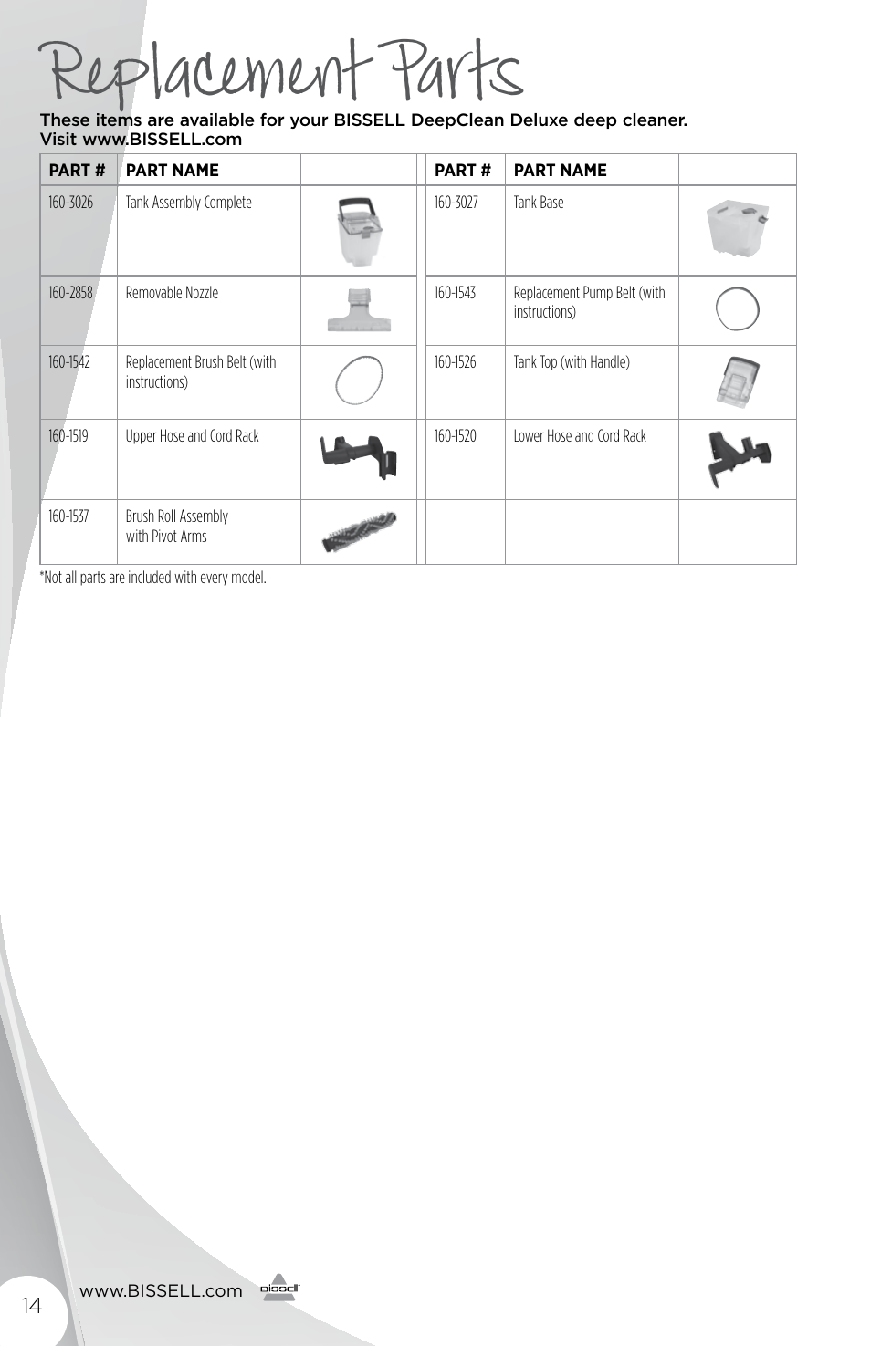 Replacement parts | Bissell 3278 User Manual | Page 14 / 16