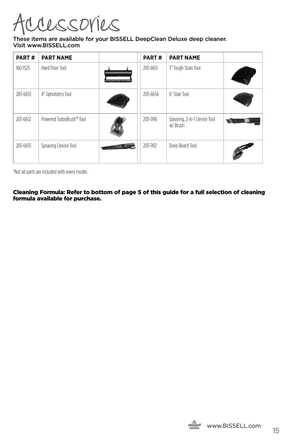 Accessories | Bissell 3278 User Manual | Page 15 / 16