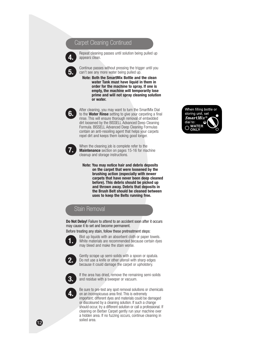 Stain removal, Carpet cleaning continued | Bissell 7901J User Manual | Page 12 / 20