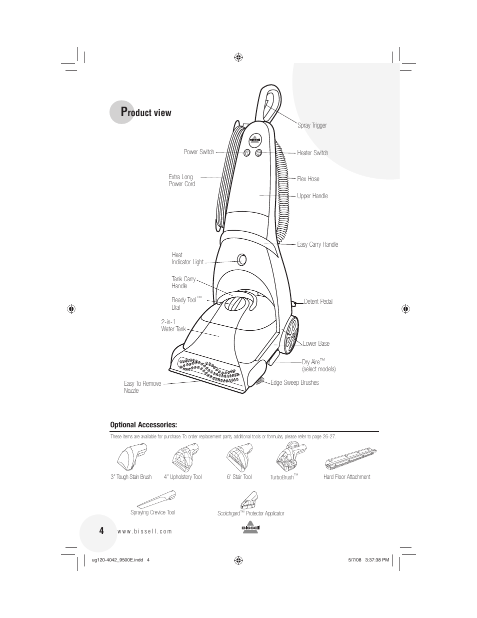 Roduct view | Bissell 9500E User Manual | Page 4 / 28