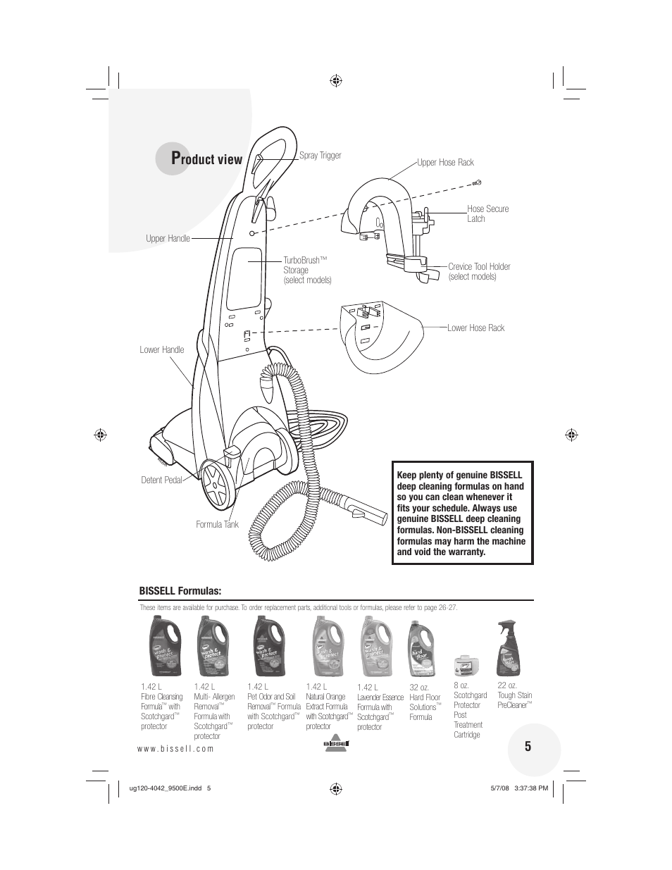 Roduct view | Bissell 9500E User Manual | Page 5 / 28