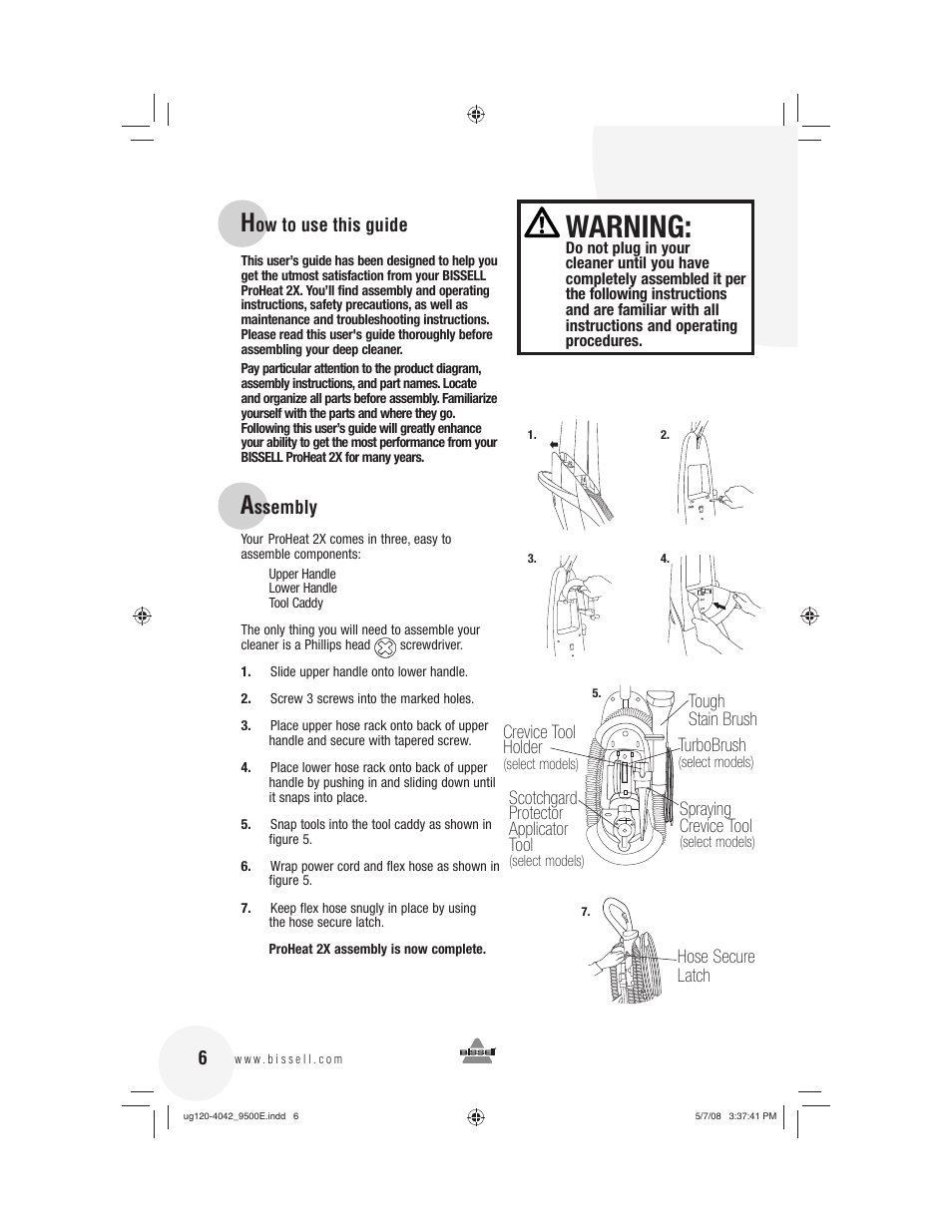 Warning | Bissell 9500E User Manual | Page 6 / 28