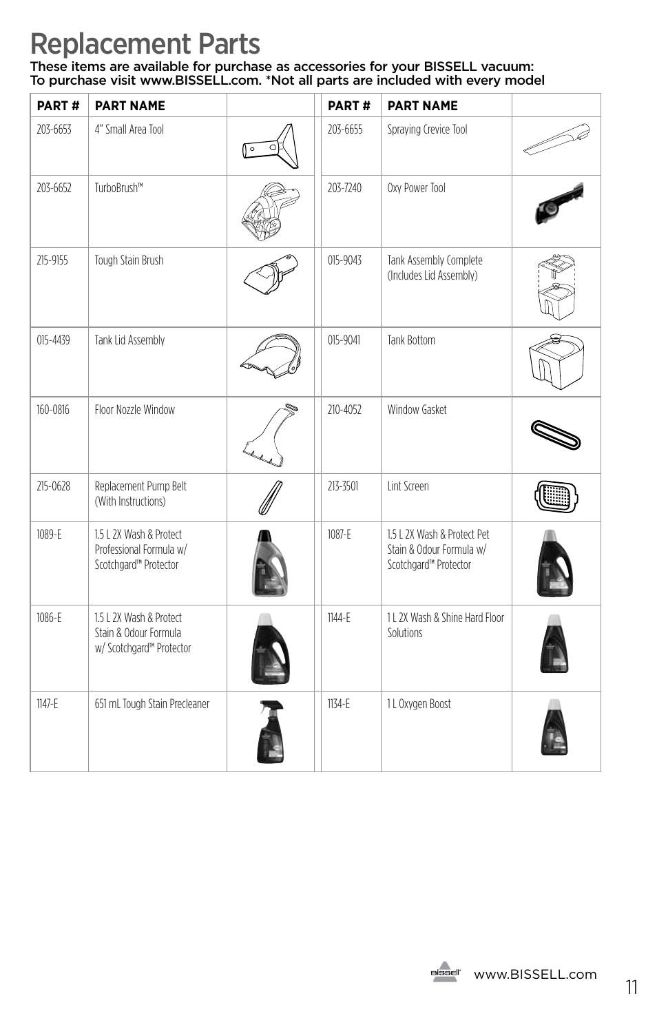 Replacement parts | Bissell 16972 User Manual | Page 11 / 12