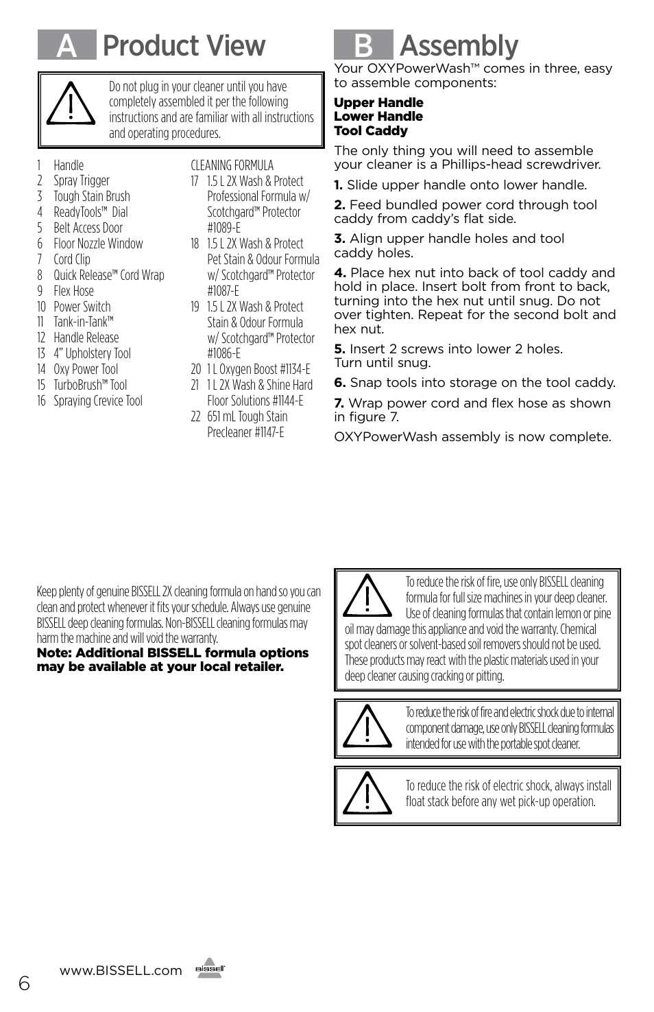 Product view, Assembly | Bissell 16972 User Manual | Page 6 / 12