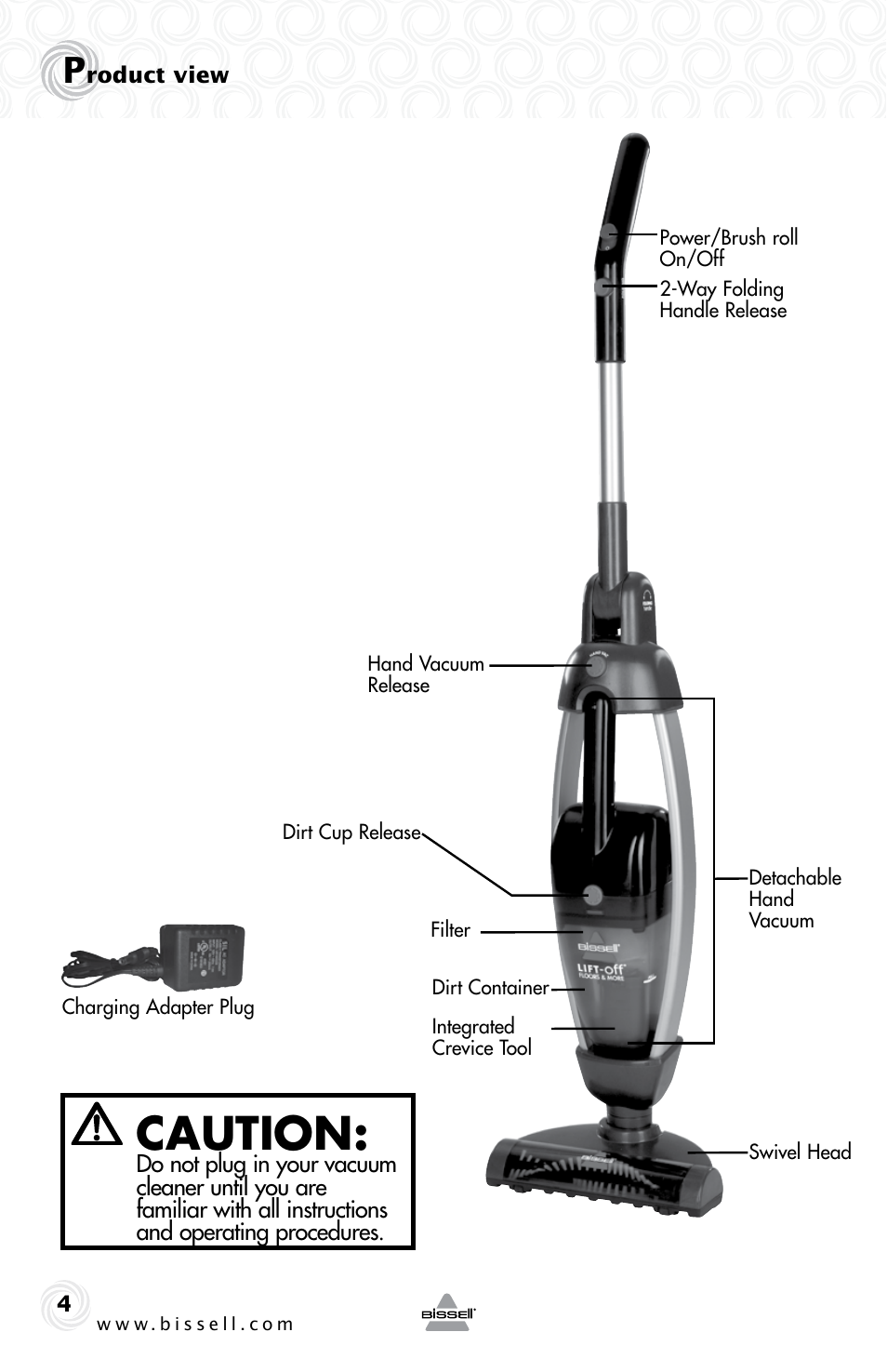 Caution | Bissell 10Z3E User Manual | Page 4 / 12