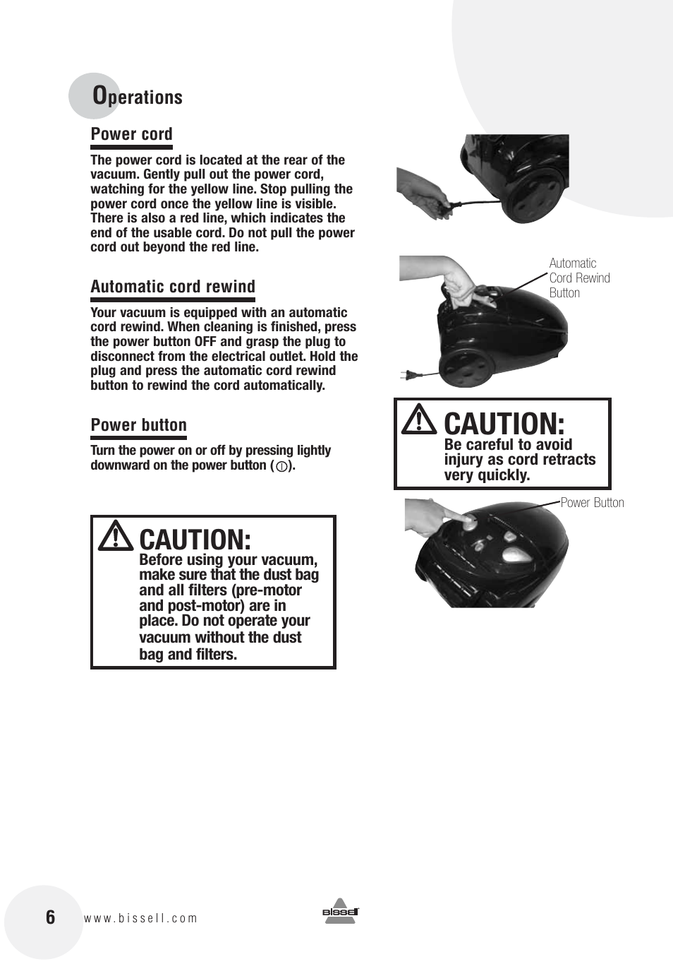 Caution | Bissell 12R8E User Manual | Page 6 / 16
