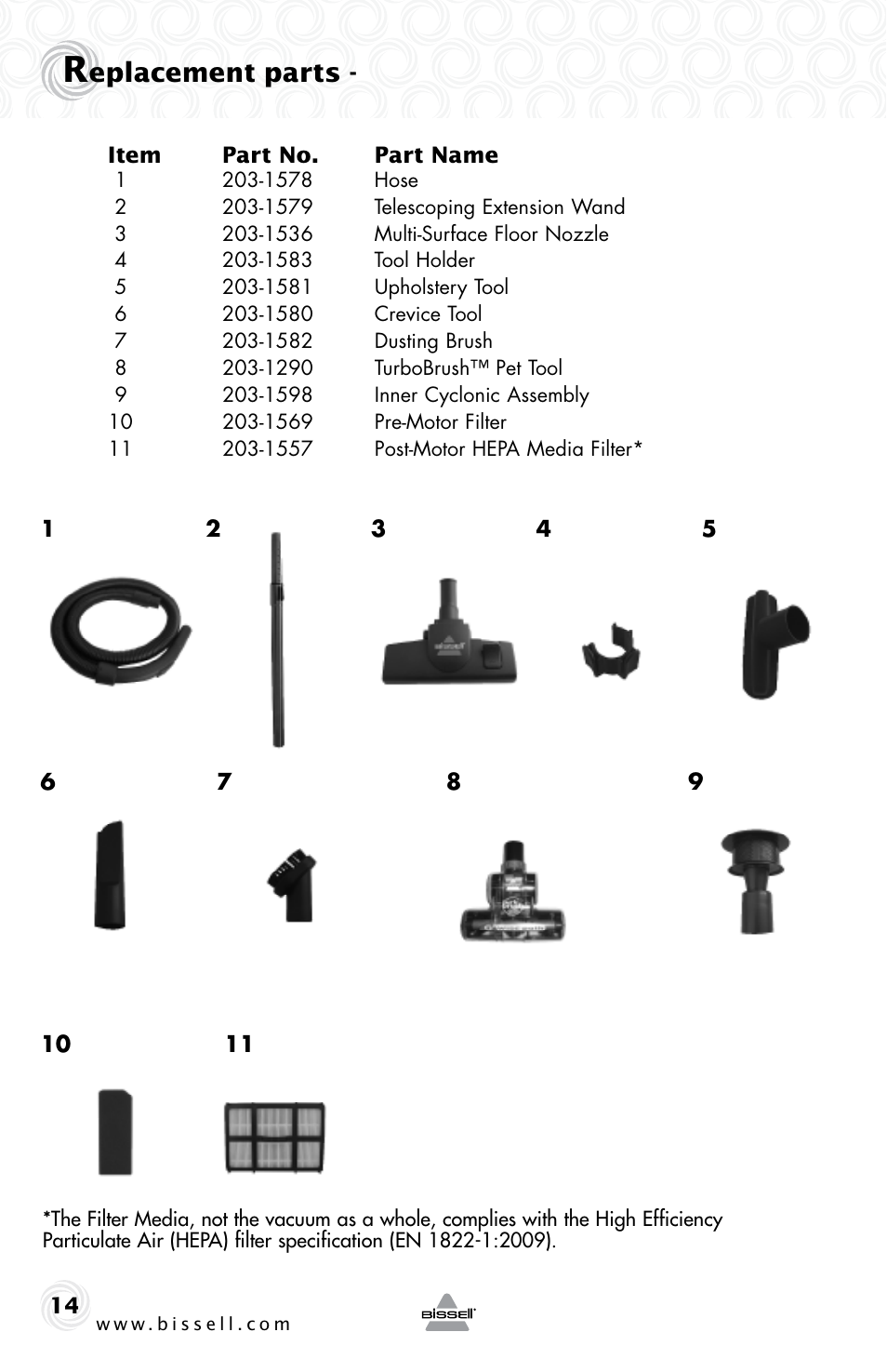 Eplacement parts | Bissell 30Z8e User Manual | Page 14 / 16