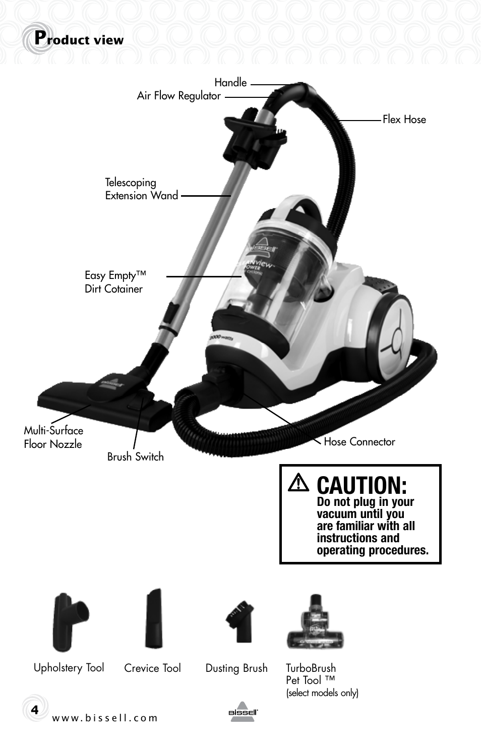 Caution | Bissell 30Z8e User Manual | Page 4 / 16