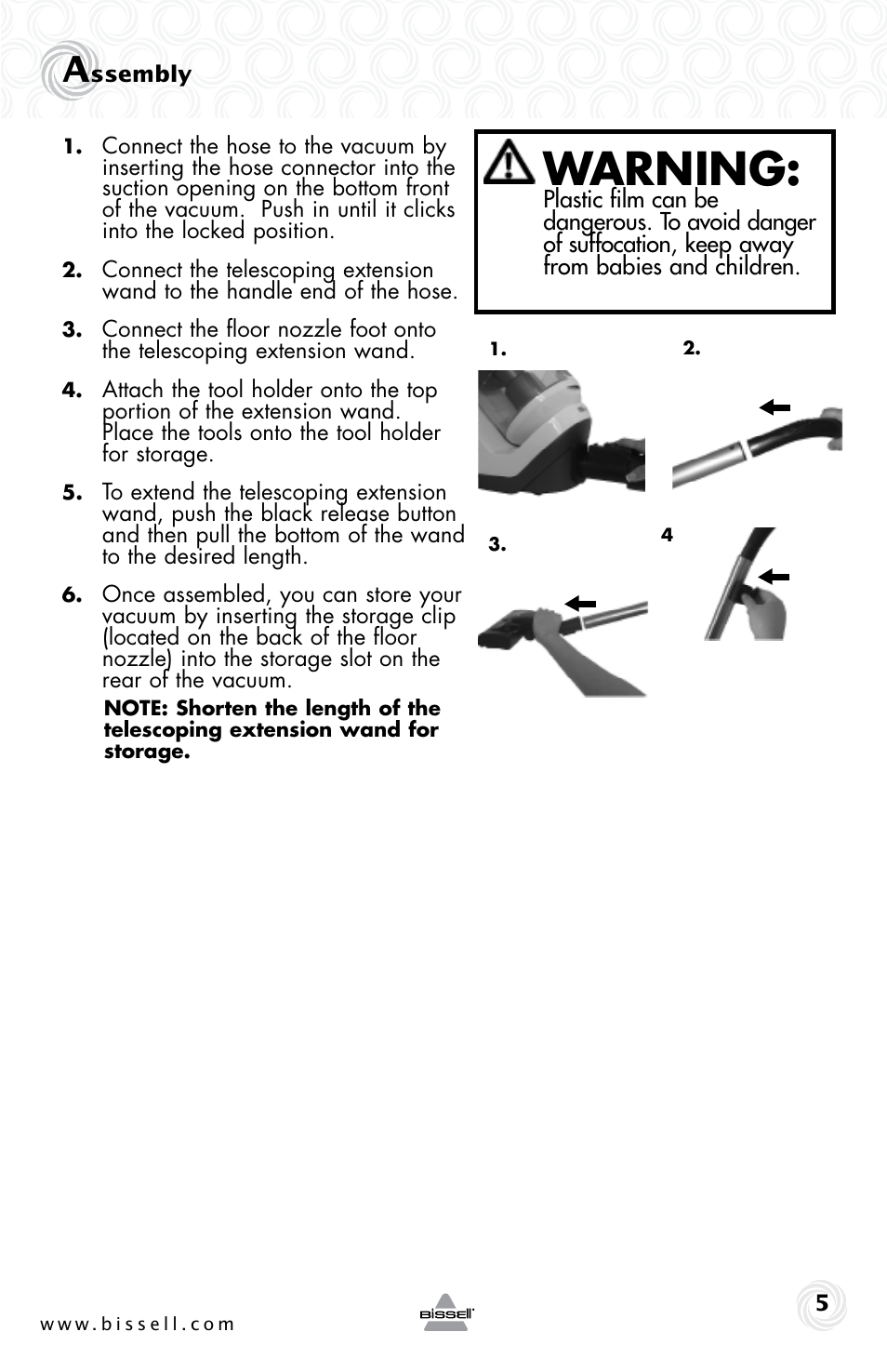 Warning | Bissell 30Z8e User Manual | Page 5 / 16