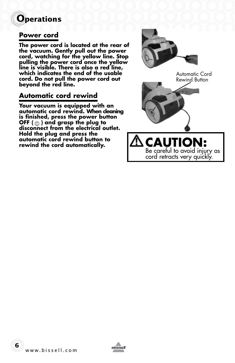 Caution, Perations | Bissell 30Z8e User Manual | Page 6 / 16