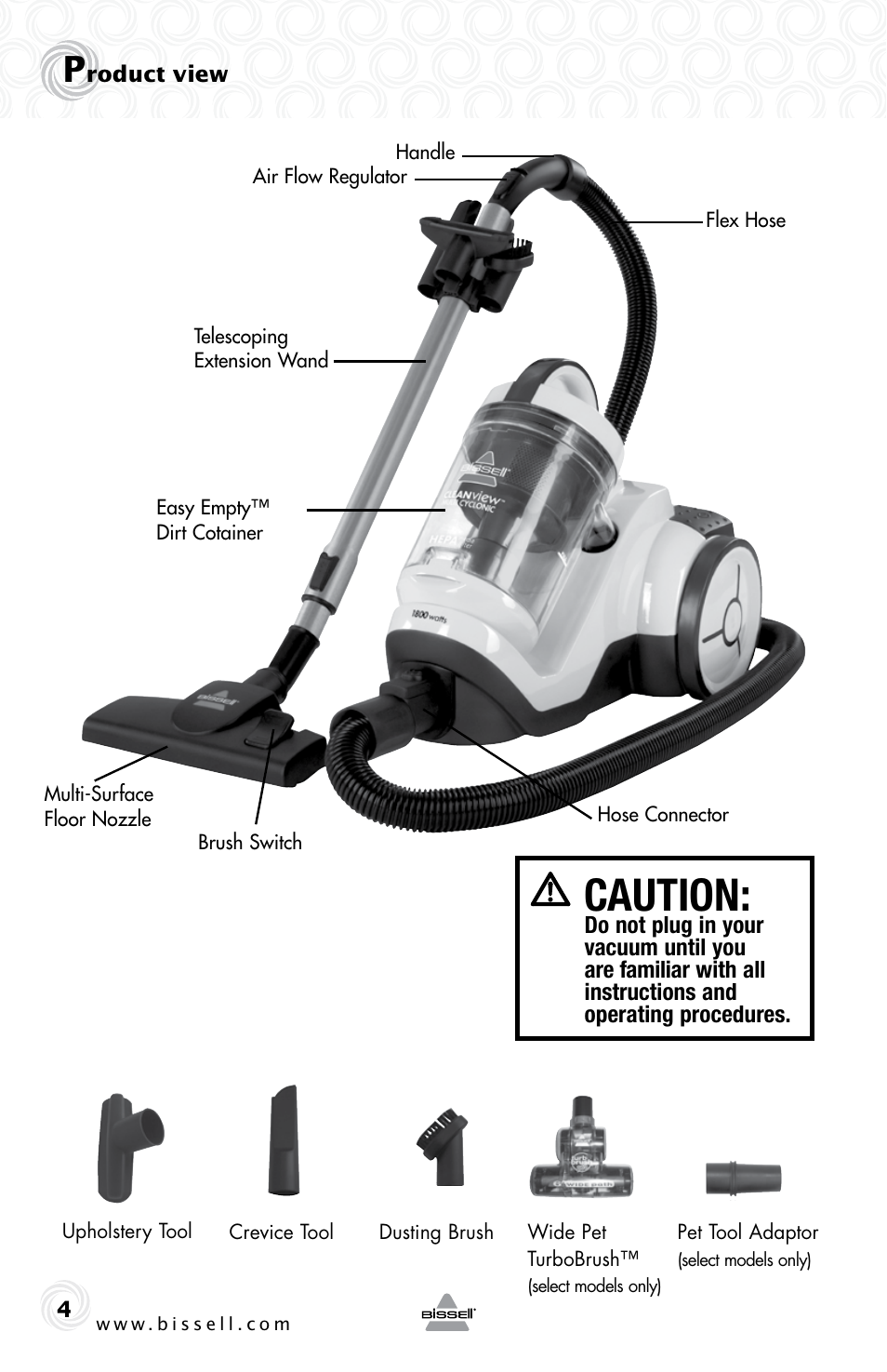 Caution | Bissell 26Y1 User Manual | Page 4 / 16