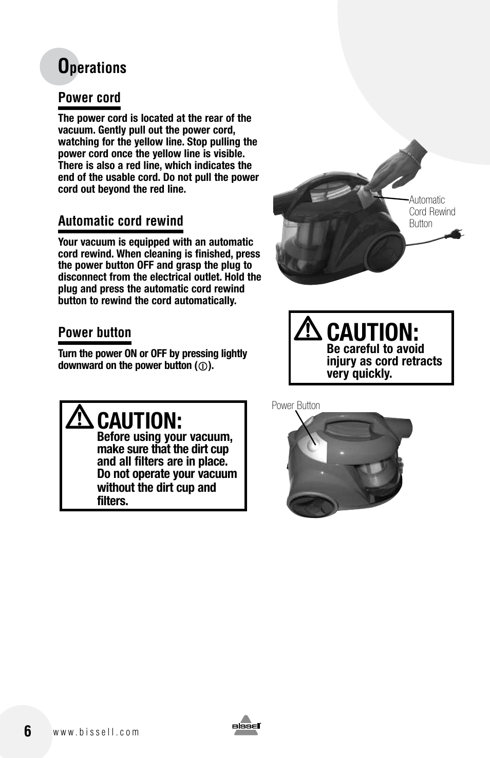 Caution | Bissell 40N8 User Manual | Page 6 / 16