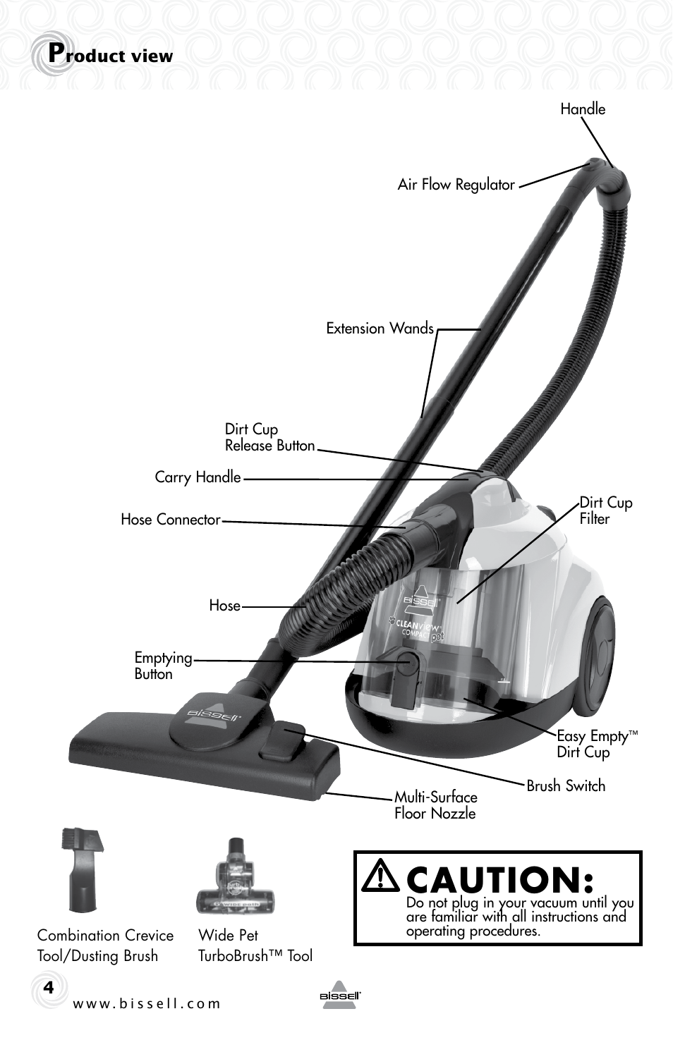 Caution | Bissell 36T1E User Manual | Page 4 / 12
