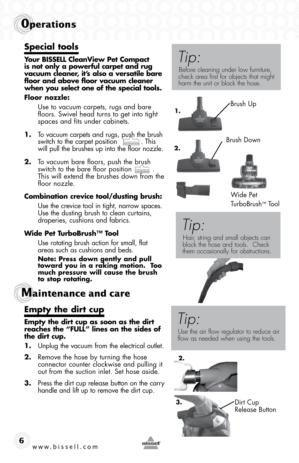 Perations, Aintenance and care | Bissell 36T1E User Manual | Page 6 / 12