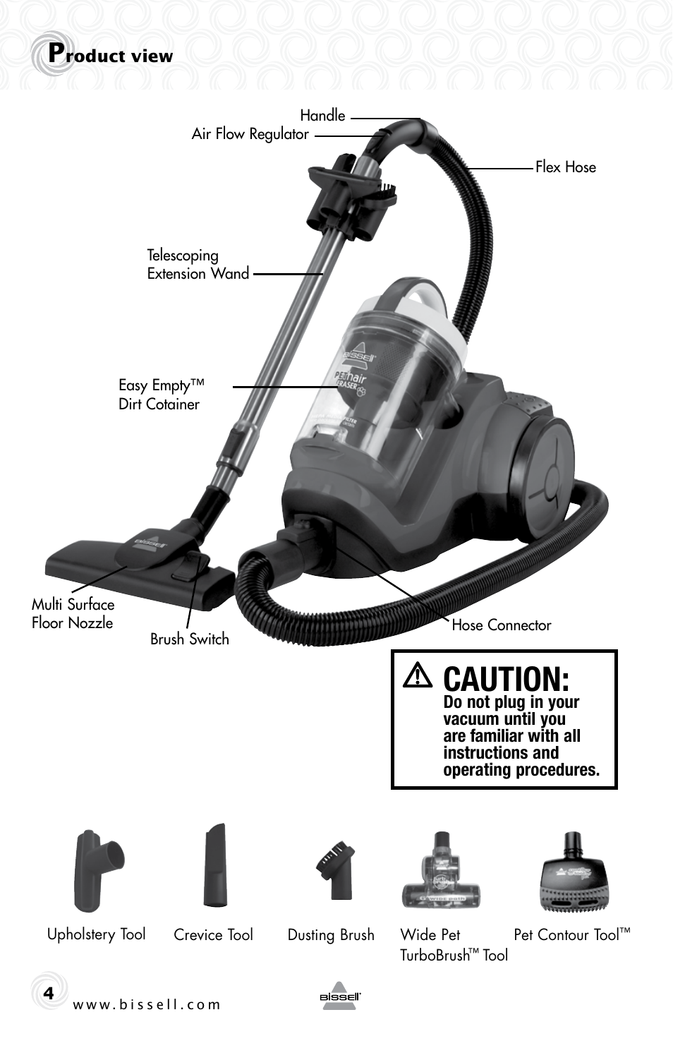 Caution | Bissell 42H5 User Manual | Page 4 / 16