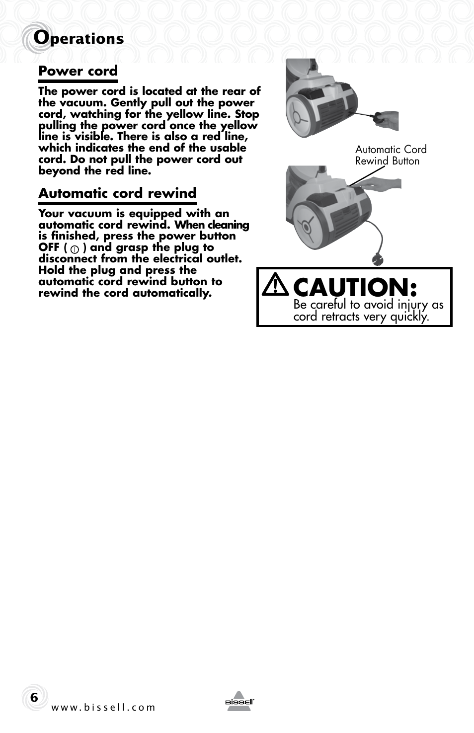 Caution, Perations | Bissell 42H5 User Manual | Page 6 / 16