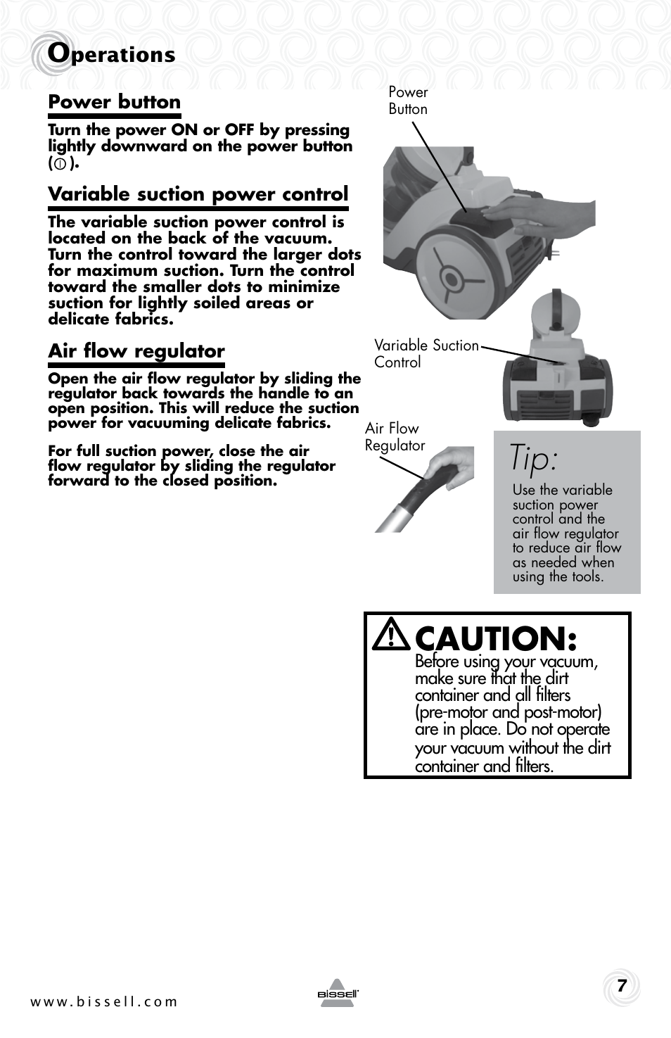 Caution, Perations | Bissell 42H5 User Manual | Page 7 / 16