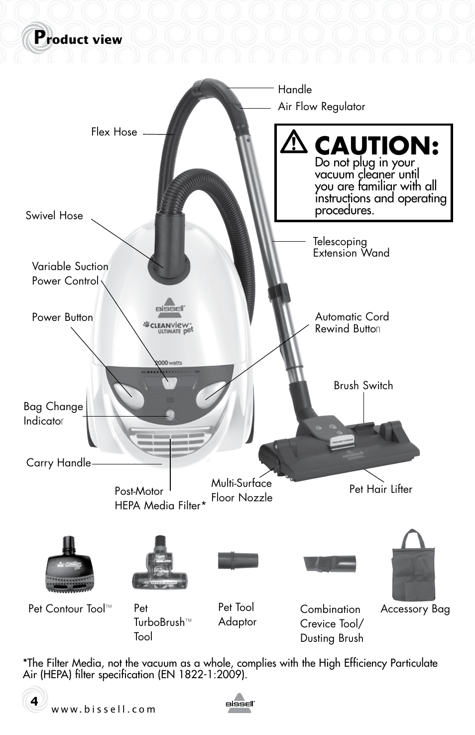 Caution | Bissell 59M5E User Manual | Page 4 / 16