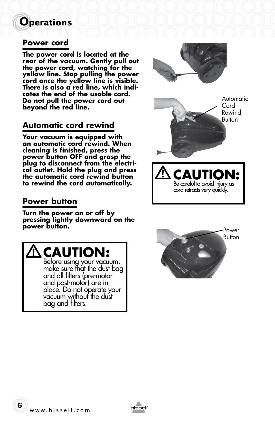 Caution, Perations | Bissell 59M5E User Manual | Page 6 / 16