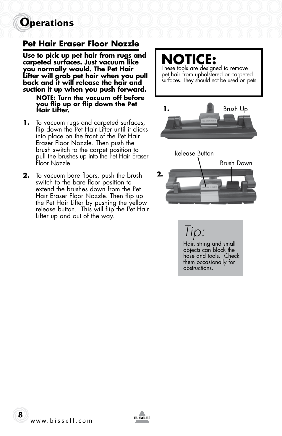 Notice, Perations | Bissell 59M5E User Manual | Page 8 / 16