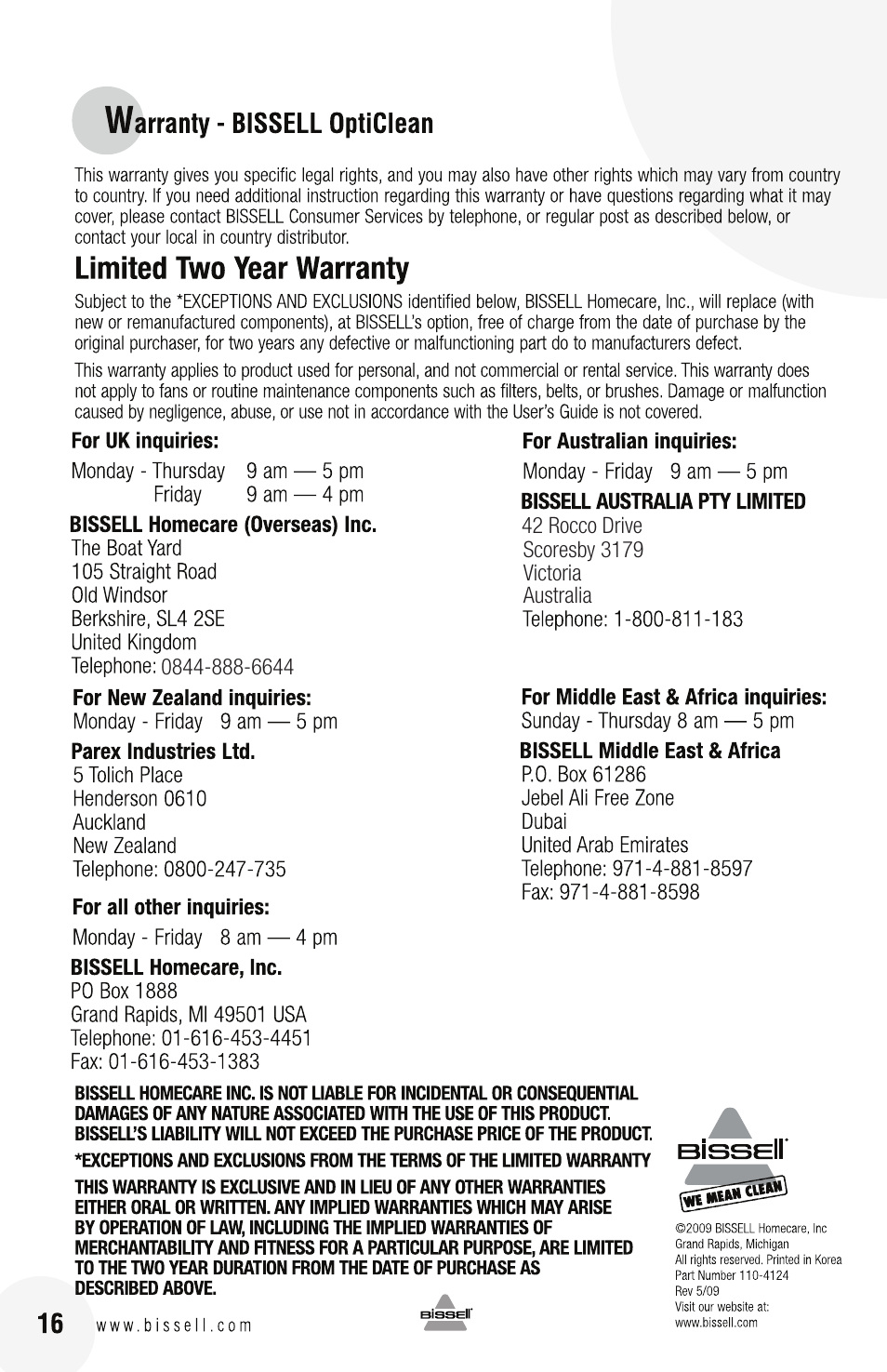Bissell 60A4 User Manual | Page 16 / 16
