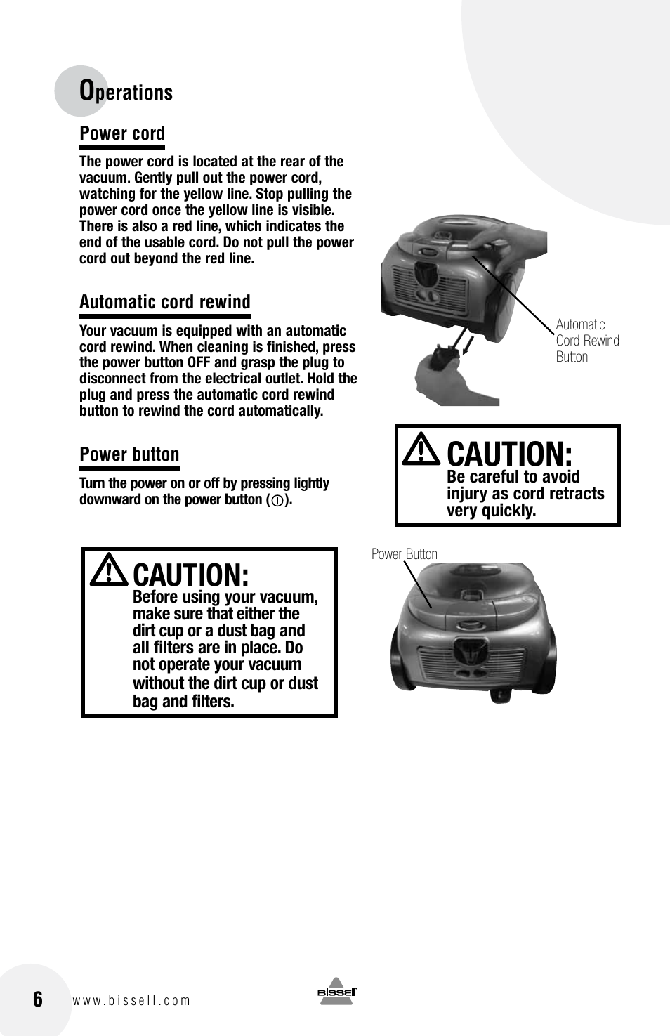 Caution | Bissell 60A4 User Manual | Page 6 / 16