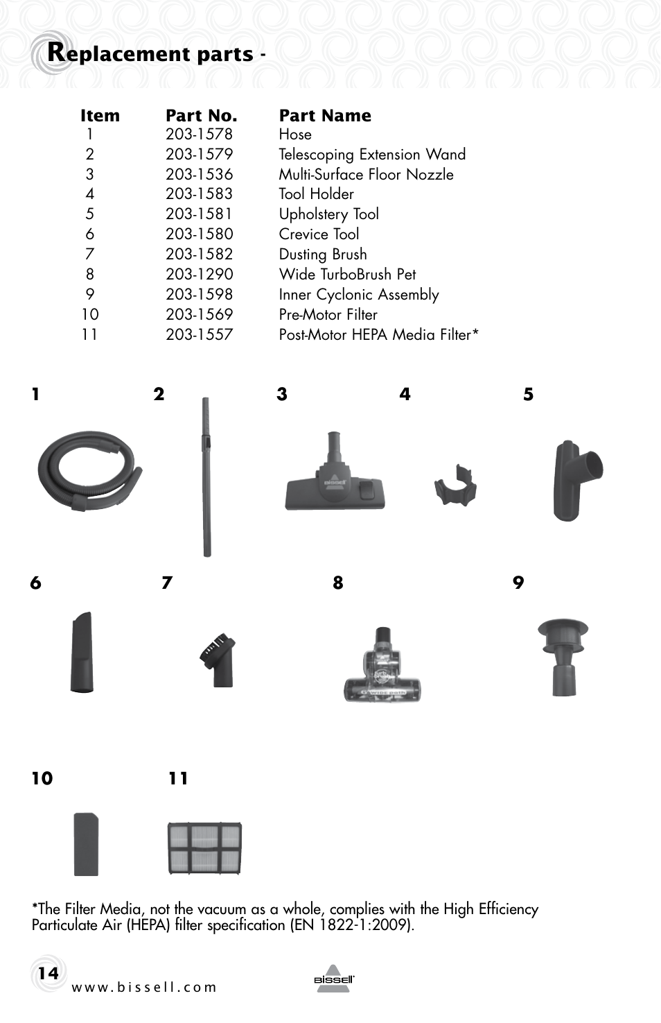 Eplacement parts | Bissell 78E9E User Manual | Page 14 / 16