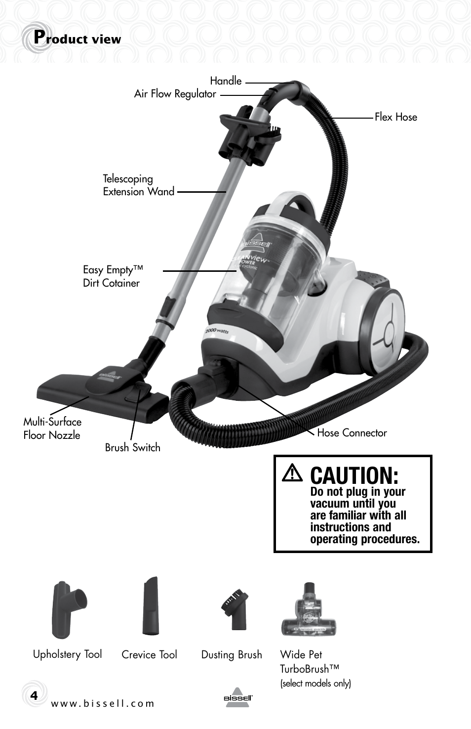 Caution | Bissell 78E9E User Manual | Page 4 / 16