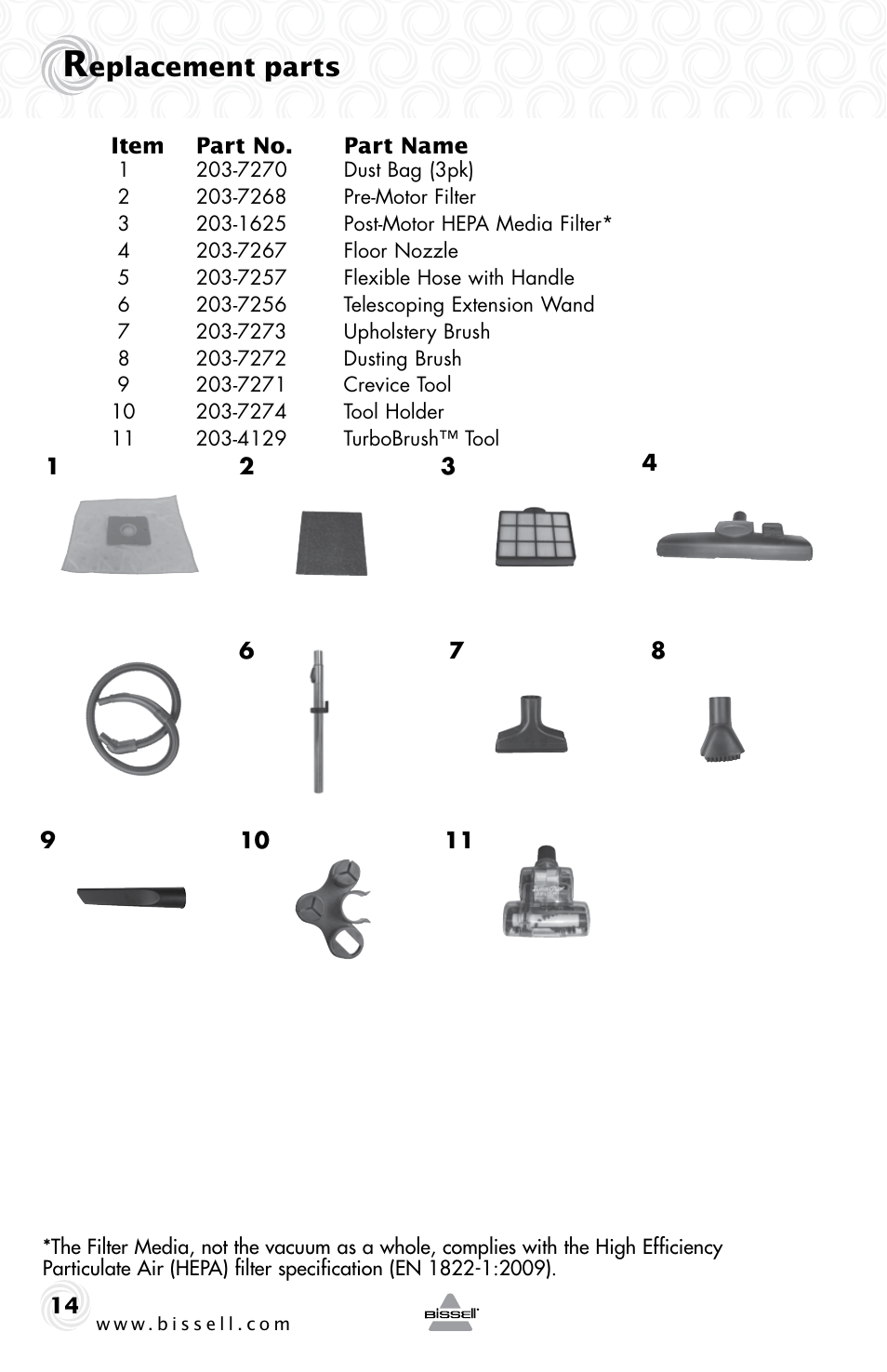 Eplacement parts | Bissell 81L8E User Manual | Page 14 / 16