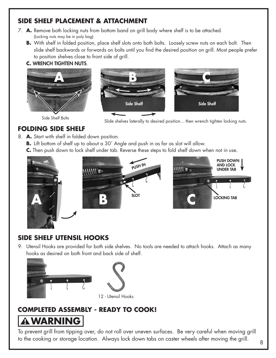 Ab c, Warning | Bayou Classic 500-535 User Manual | Page 9 / 12