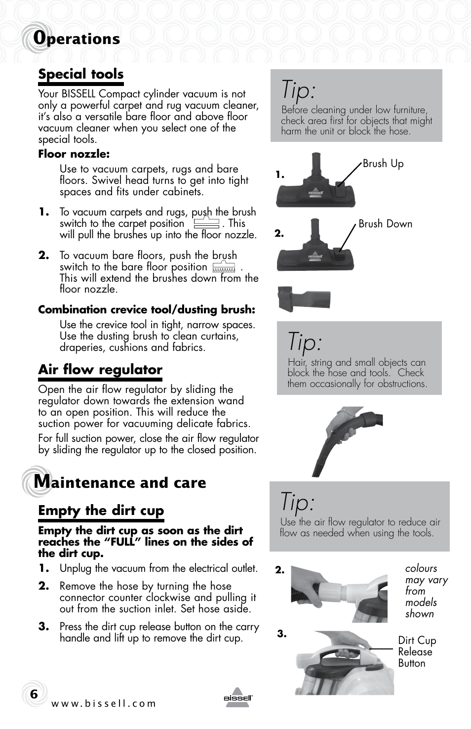 Perations, Aintenance and care | Bissell 1273e User Manual | Page 6 / 12
