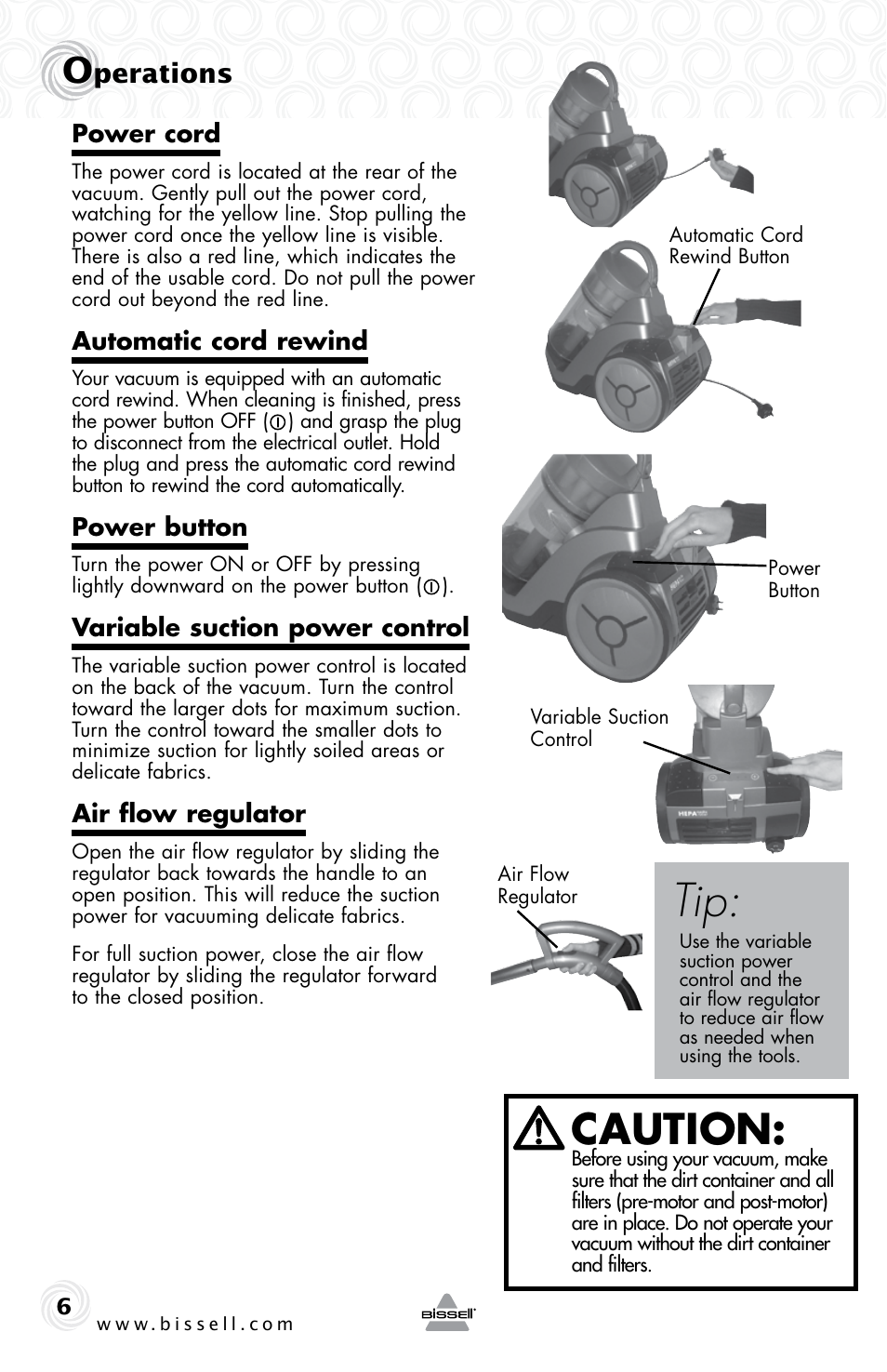 Caution, Perations | Bissell 5307e User Manual | Page 6 / 16