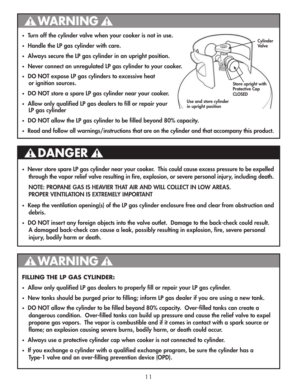 Warning, Danger | Bayou Classic 2212 User Manual | Page 13 / 28