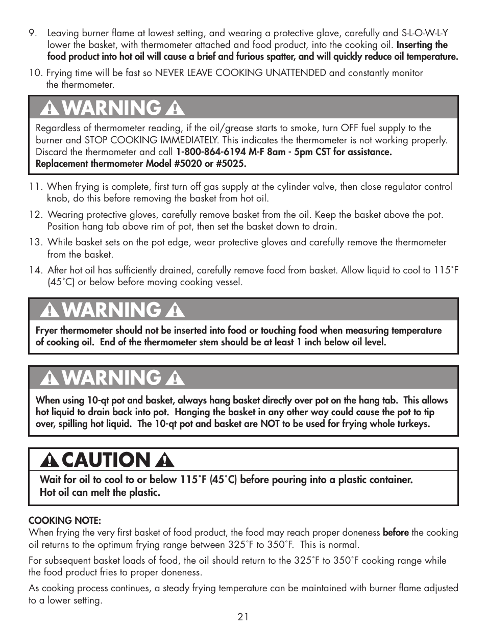 Caution, Warning | Bayou Classic 2212 User Manual | Page 23 / 28