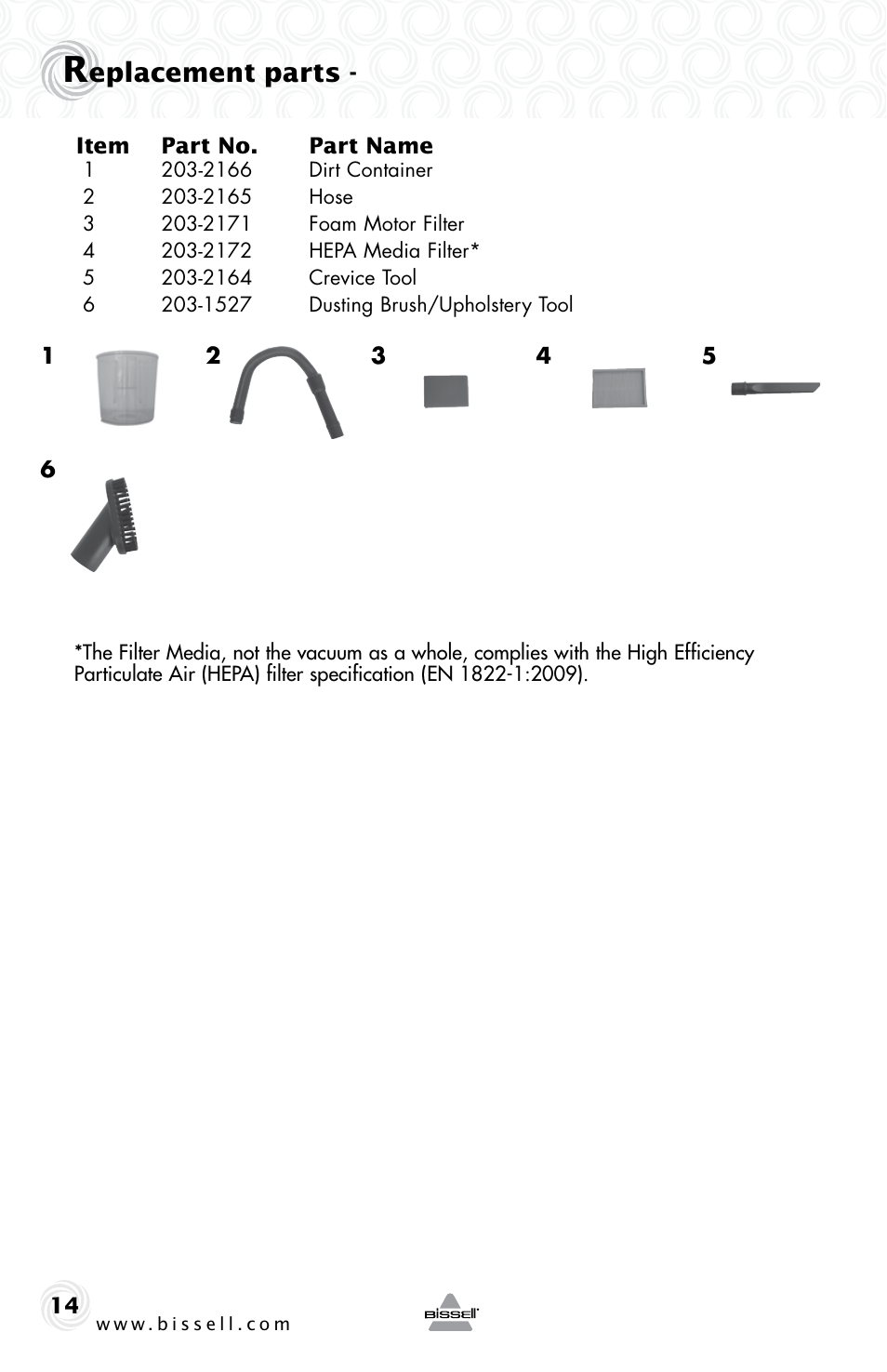 Eplacement parts | Bissell 13G4e User Manual | Page 14 / 16