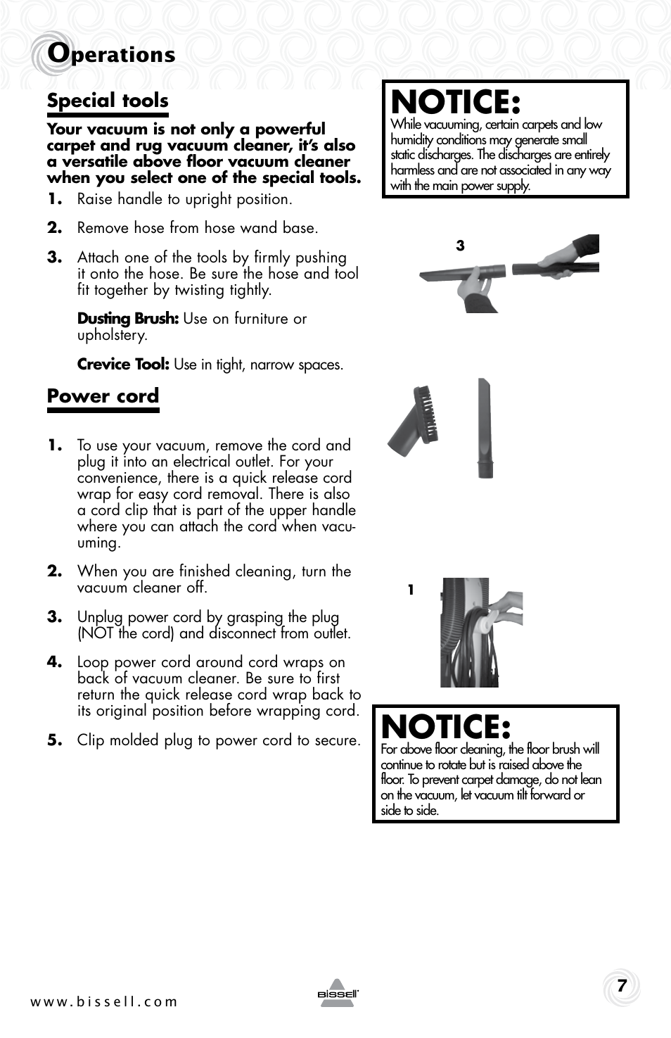 Notice, Perations | Bissell 13G4e User Manual | Page 7 / 16