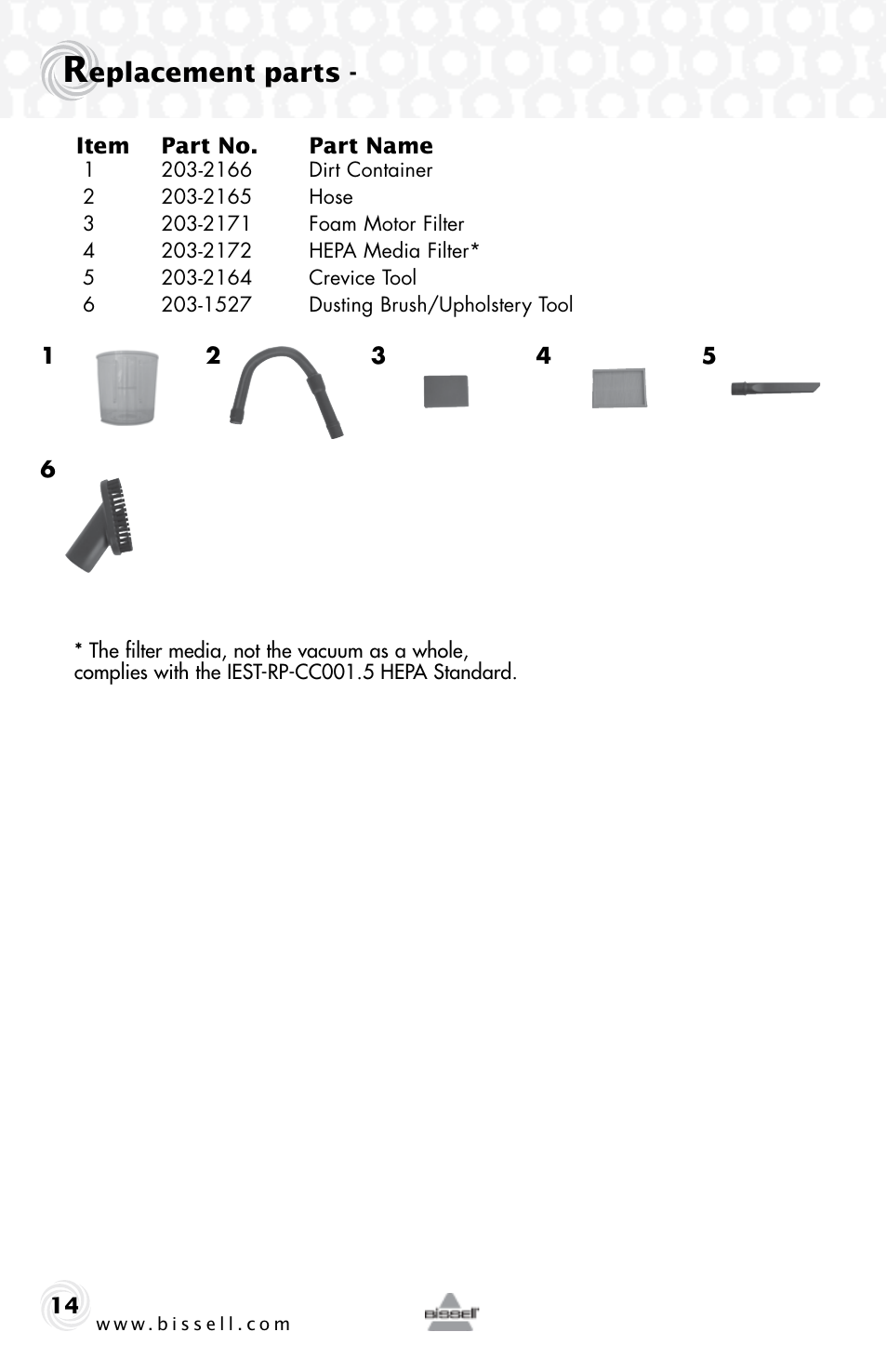 Eplacement parts | Bissell 15D6e User Manual | Page 14 / 16