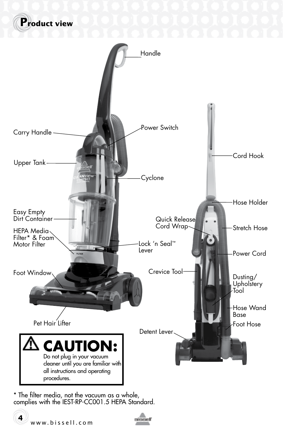 Caution | Bissell 15D6e User Manual | Page 4 / 16