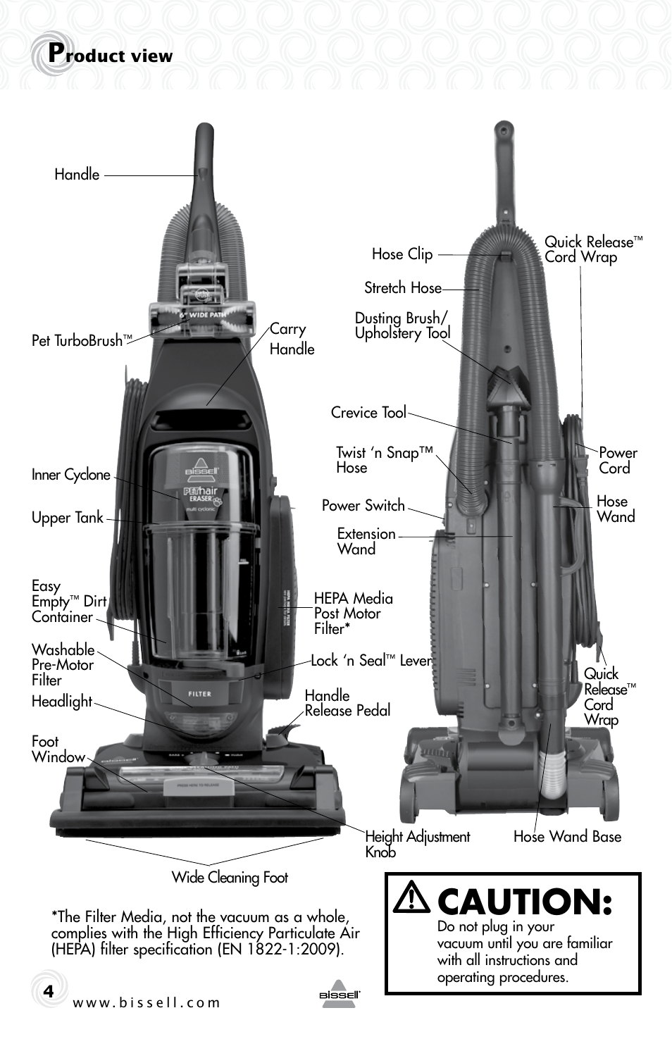 Caution | Bissell 25V1 User Manual | Page 4 / 16