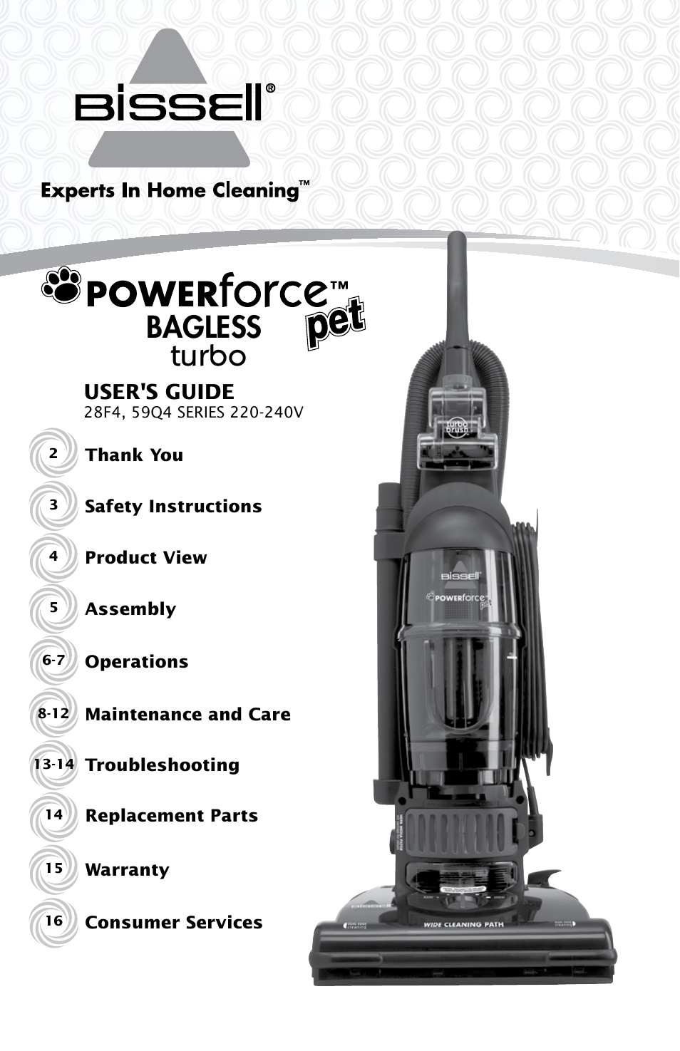 Bissell Powerforce bagless turbo 28F4 series User Manual | 16 pages