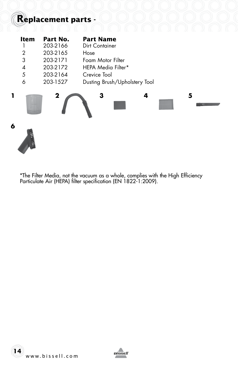 Eplacement parts | Bissell 37N1E User Manual | Page 14 / 16