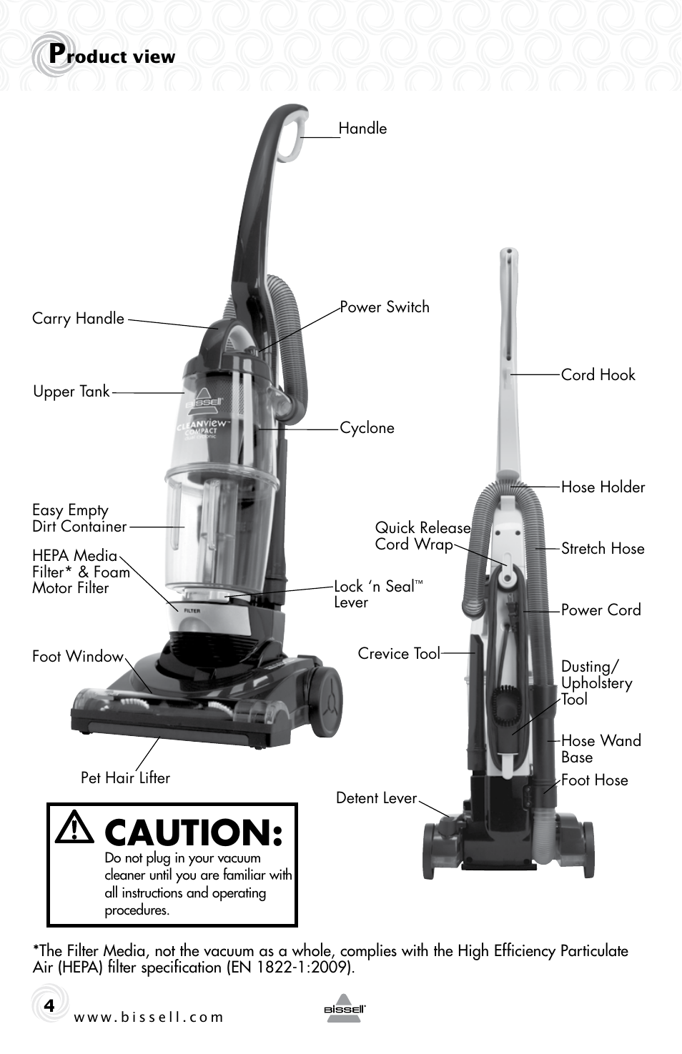 Caution | Bissell 37N1E User Manual | Page 4 / 16