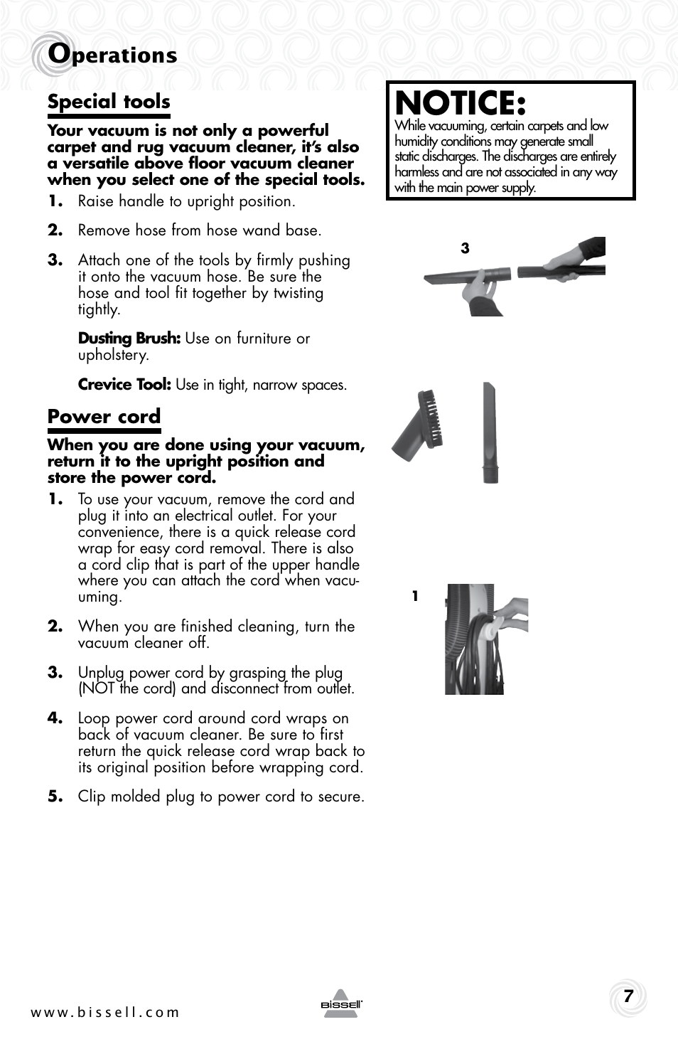 Notice, Perations | Bissell 37N1E User Manual | Page 7 / 16