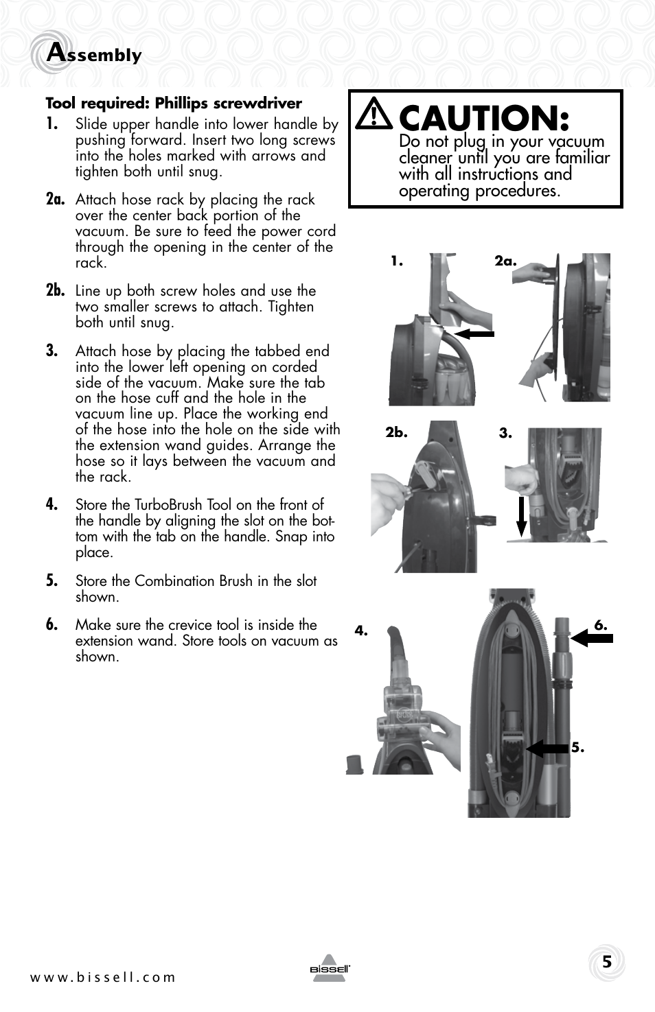 Caution | Bissell 61Z4 User Manual | Page 5 / 20