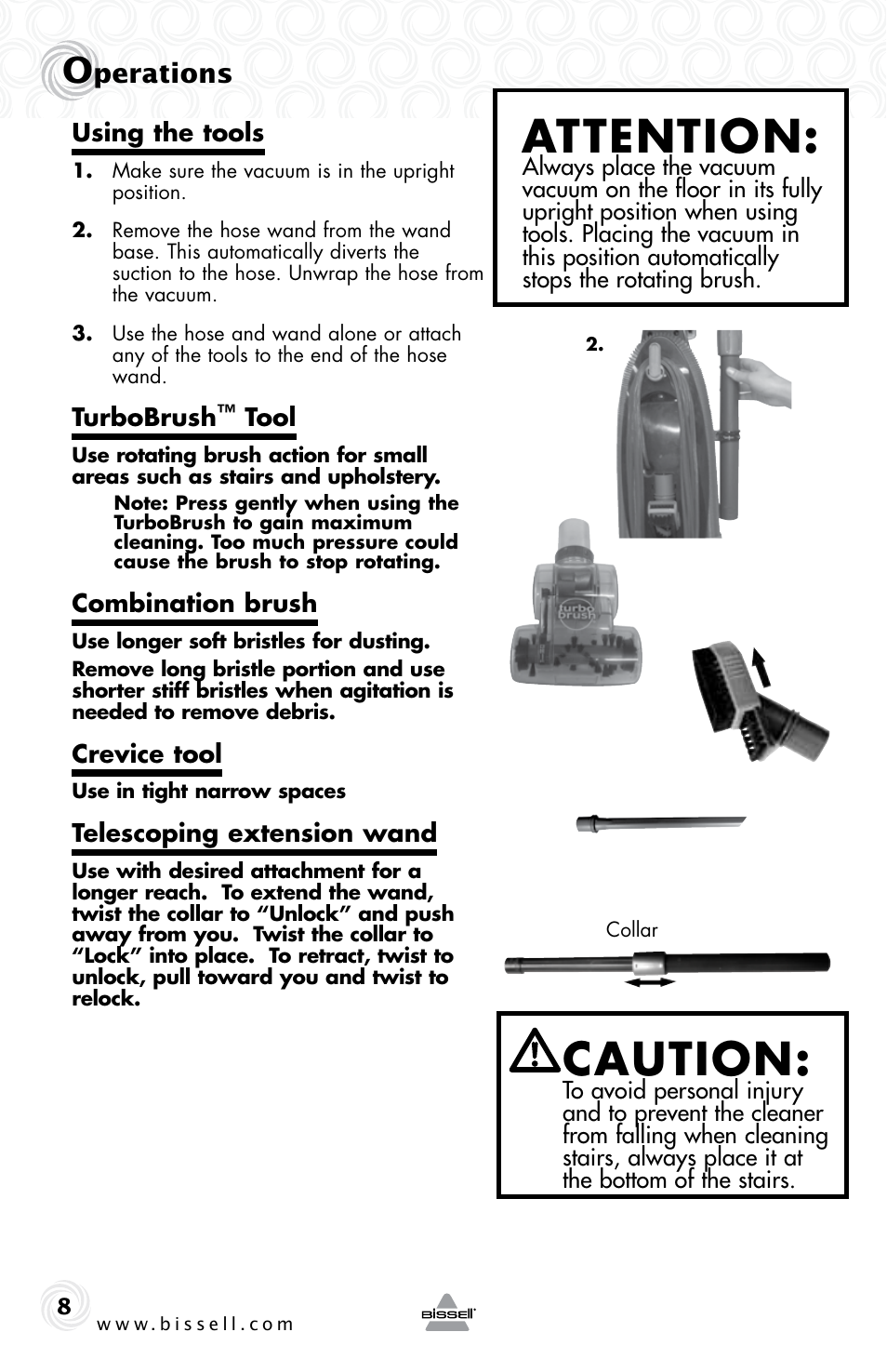 Attention, Caution, Perations | Bissell 61Z4 User Manual | Page 8 / 20