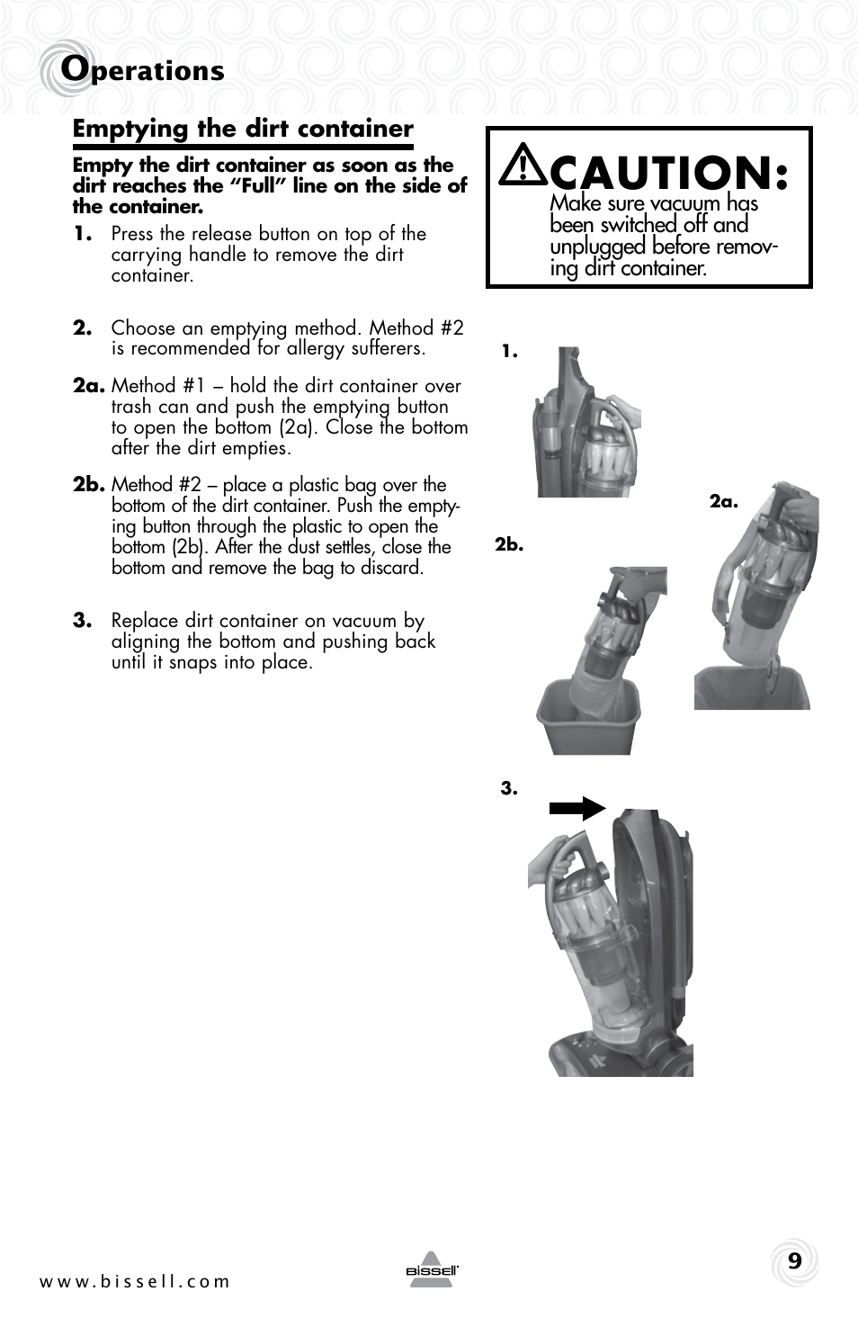 Caution, Perations | Bissell 61Z4 User Manual | Page 9 / 20