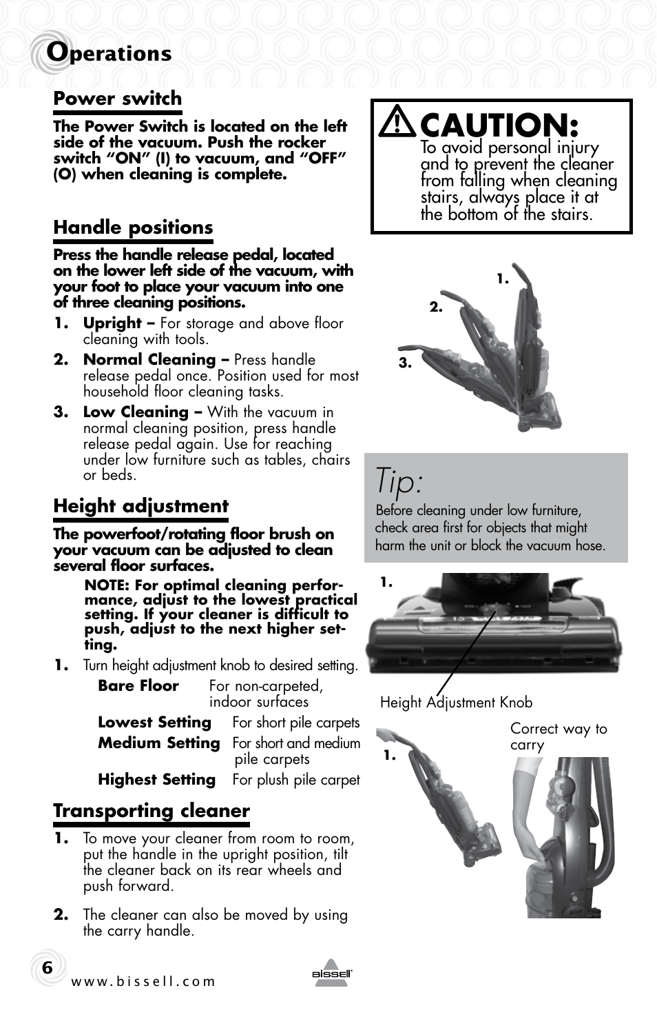 Caution, Perations | Bissell 69P3-E User Manual | Page 6 / 16