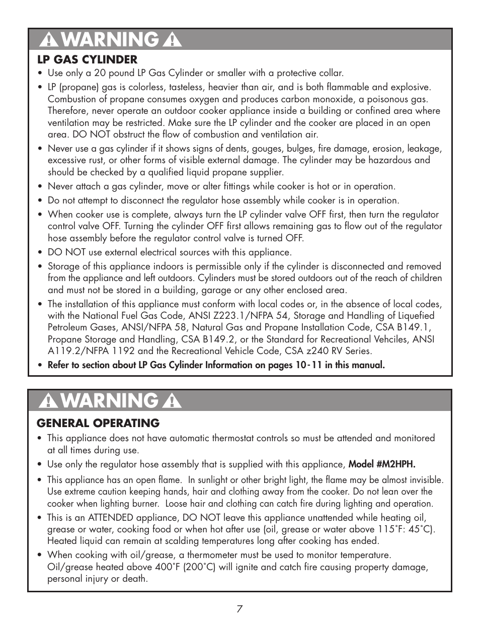 Warning | Bayou Classic DB250 User Manual | Page 9 / 32