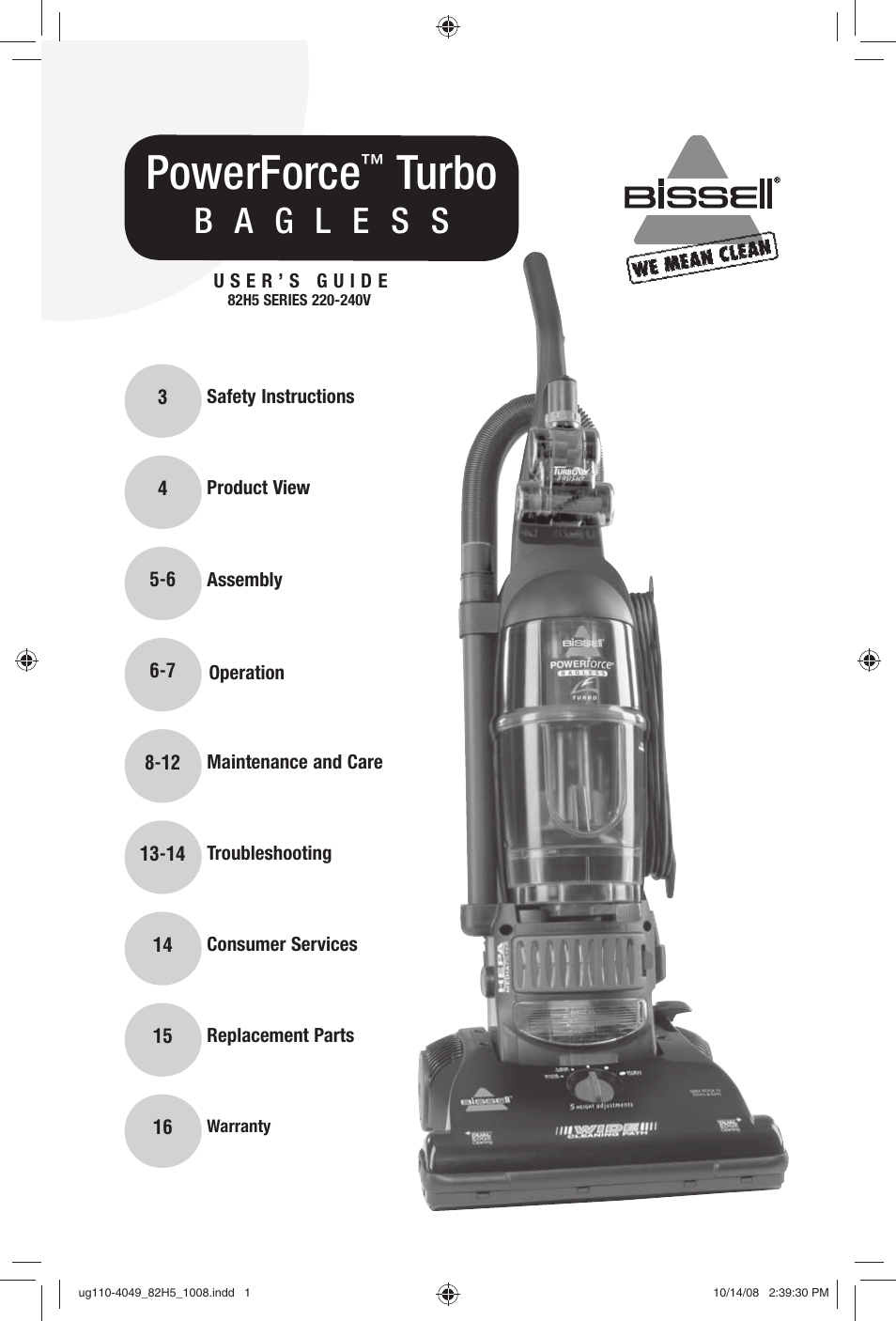 Bissell 82H5E User Manual | 16 pages